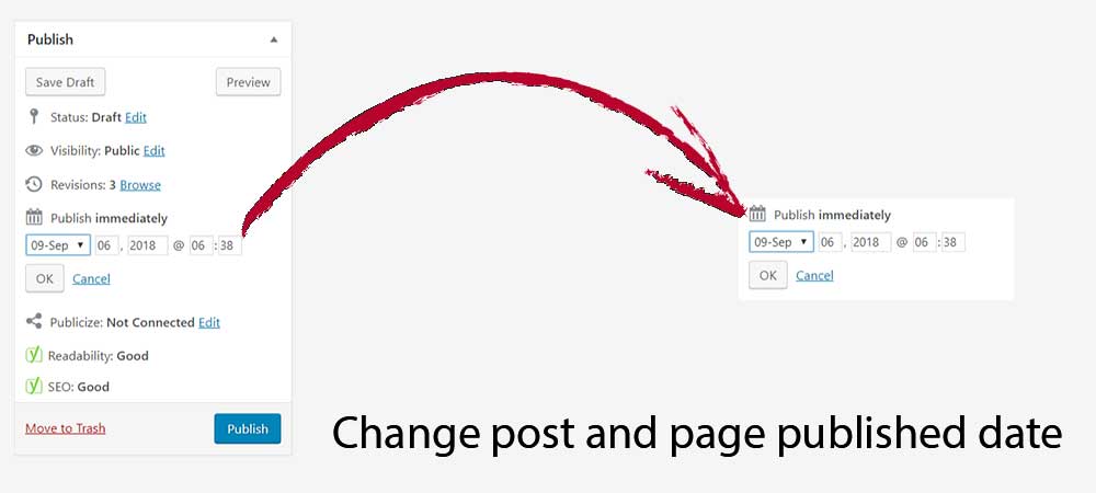 change post and page published date in WordPress