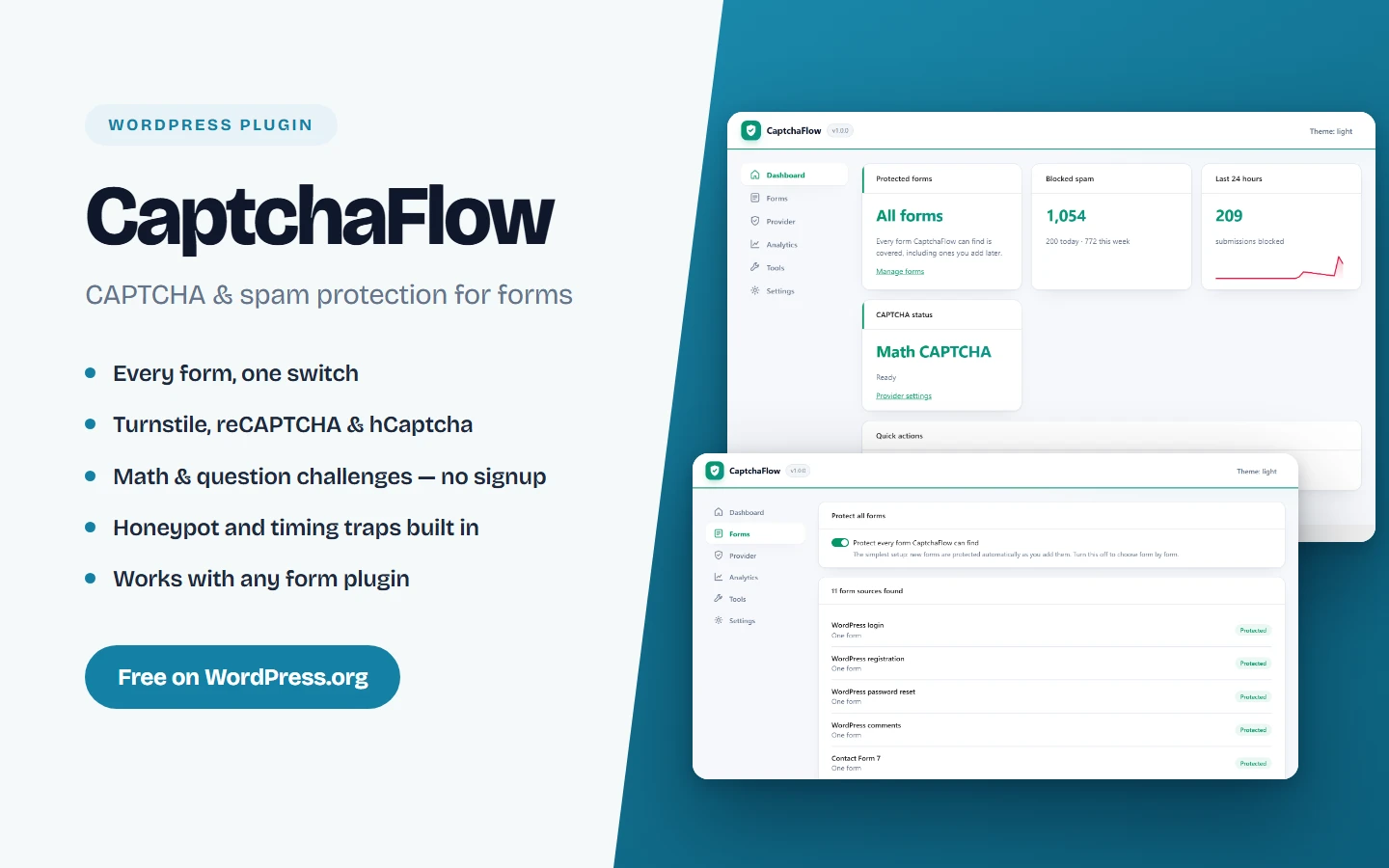 CaptchaFlow — CAPTCHA and spam protection for every WordPress form